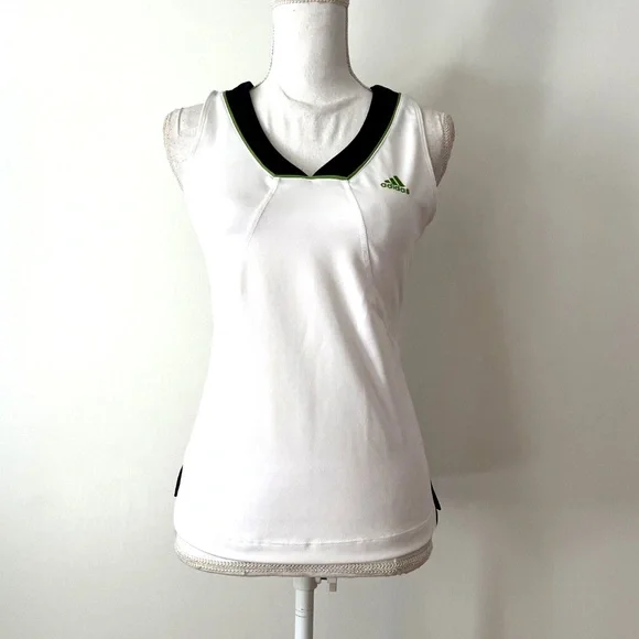 Adidas White Black Green Trim Tank Top M Mesh Racerback Athletic Gym Shirt - Picture 2 of 8